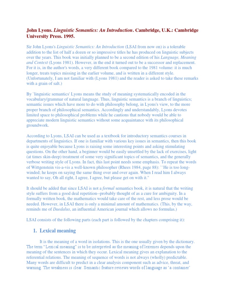 John Lyons PDF | PDF | Sentence (Linguistics) | Word