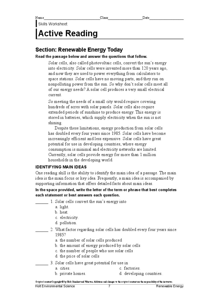 Active Reading Chap 22 Sec 22  PDF  Energy Development  Solar Cell Inside Skills Worksheet Active Reading