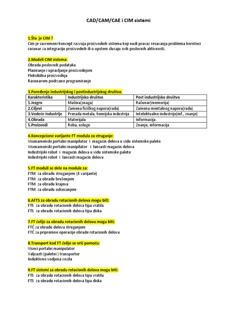 CAD/CAM/CAE I CIM Sistemi | PDF