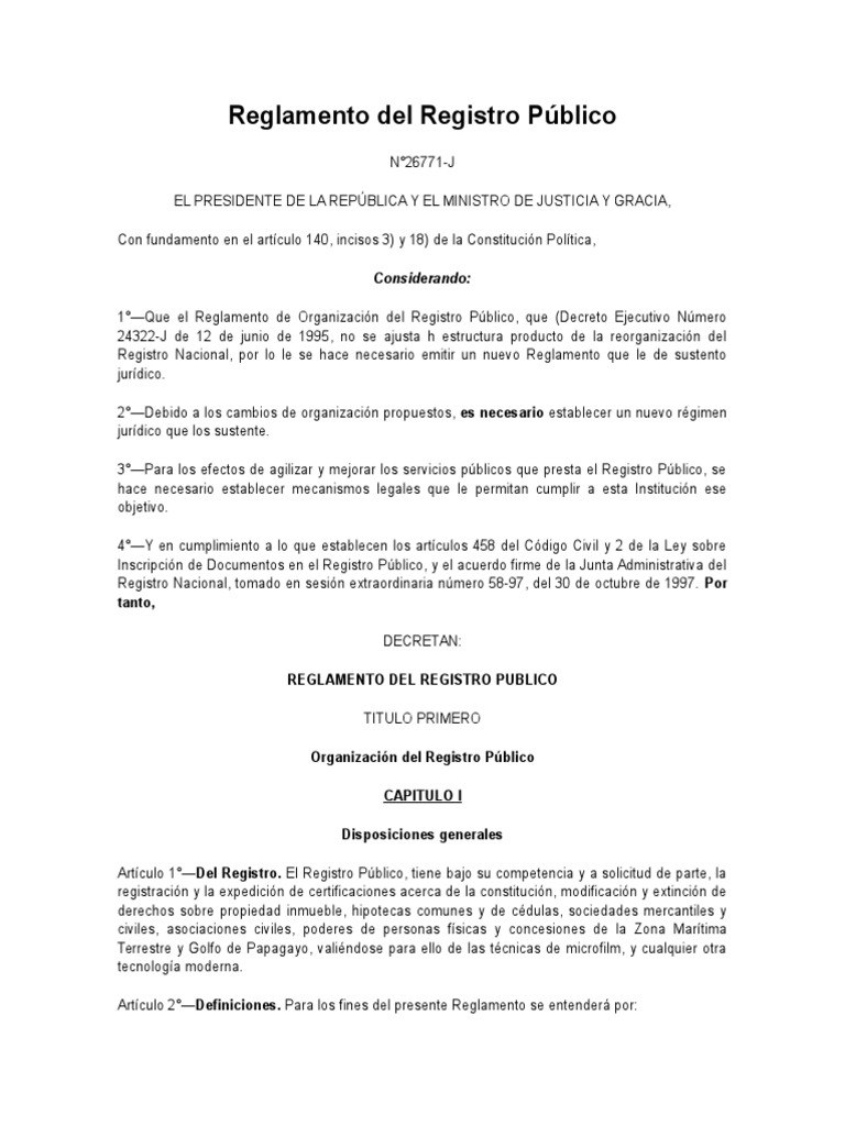 reglamento del registro público decreto n° 26771j.doc