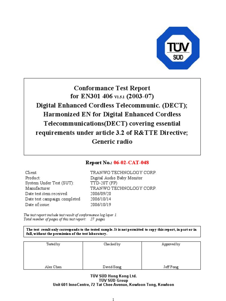 DECT Conformance Test Report EN301 406 | PDF | Radio | Decibel