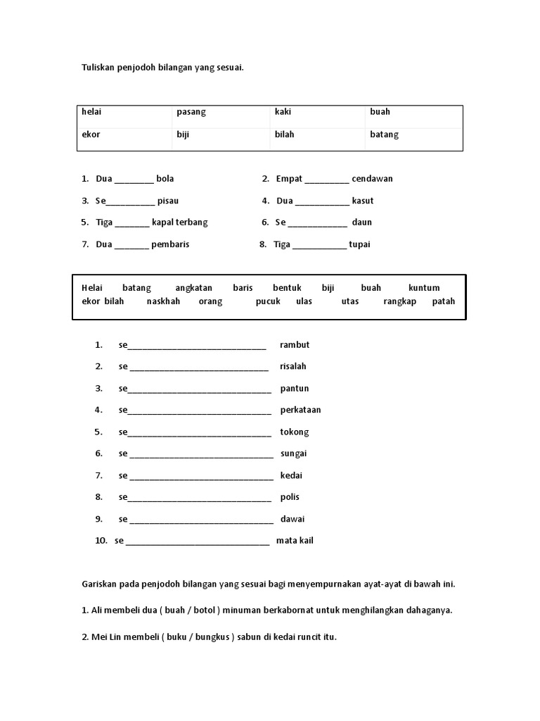 Latihan Penjodoh Bilangan Pdf
