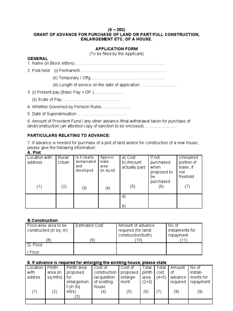 HBA Application Form Pension Government