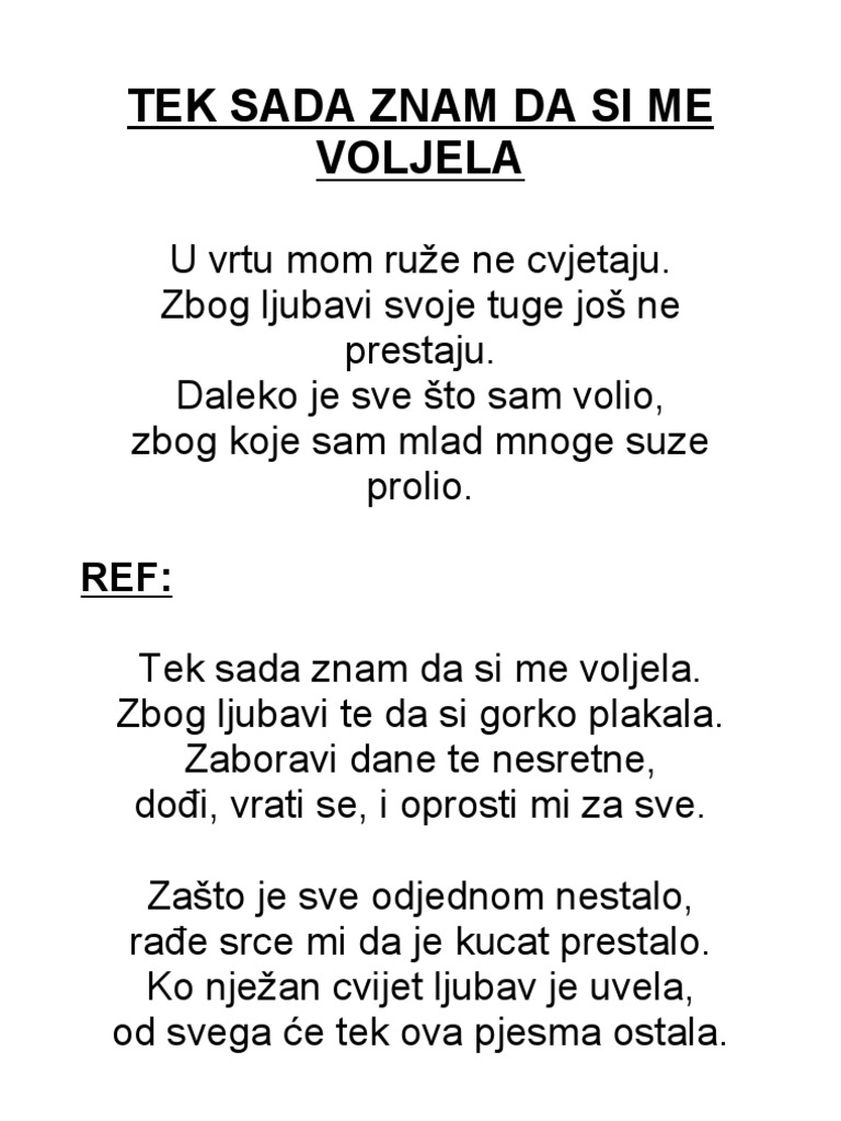 Tek Sada Znam Da Si Me Voljela | PDF