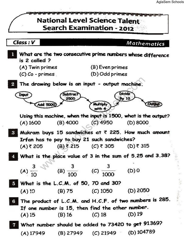 NSTSE 2012 Question Paper For Class 5 PDF