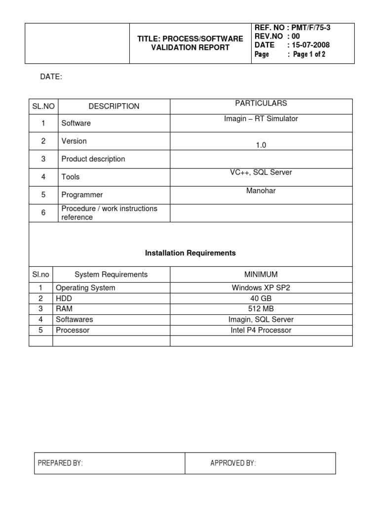Software Validation Report 1.0 | PDF | Computers