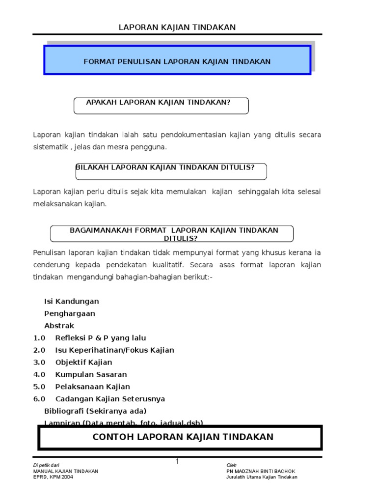 Kedudukan Nombor Muka Surat Laporan Kajian Tindakan