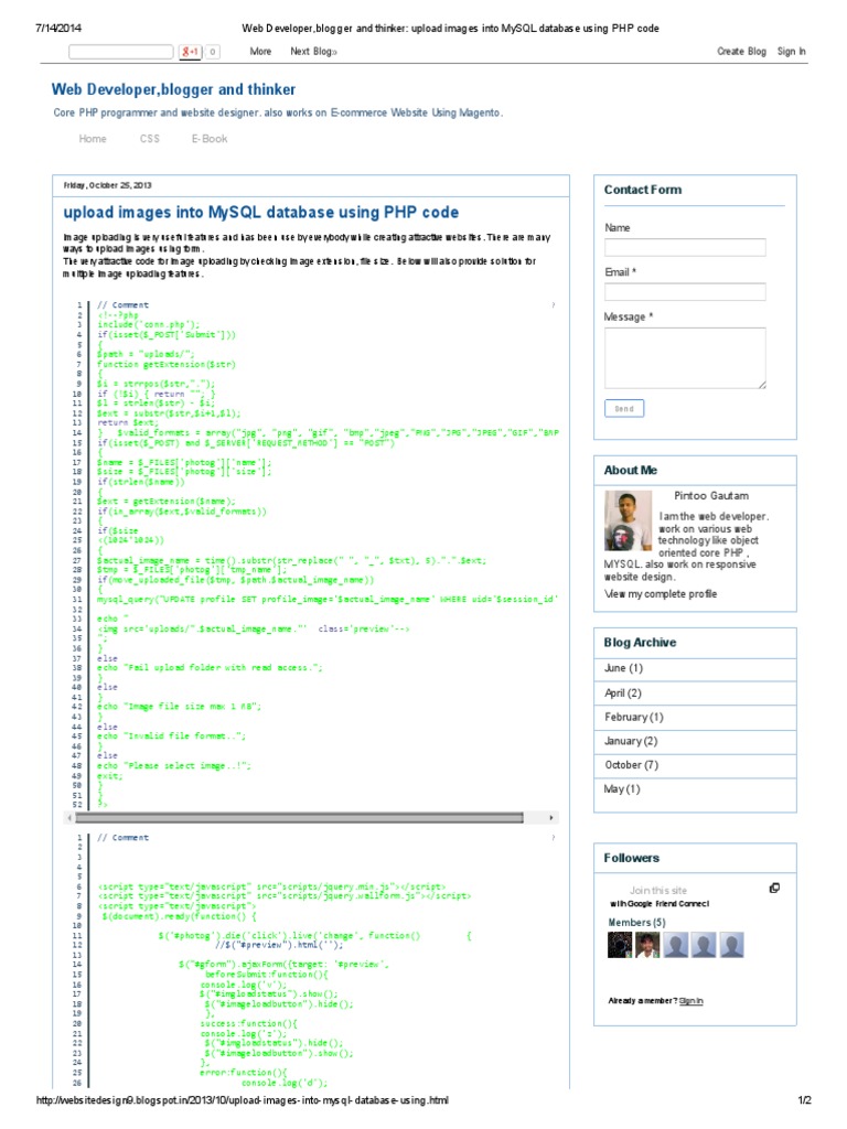 Web Developer, Blogger and Thinker - Upload Images Into MySQL Database ...