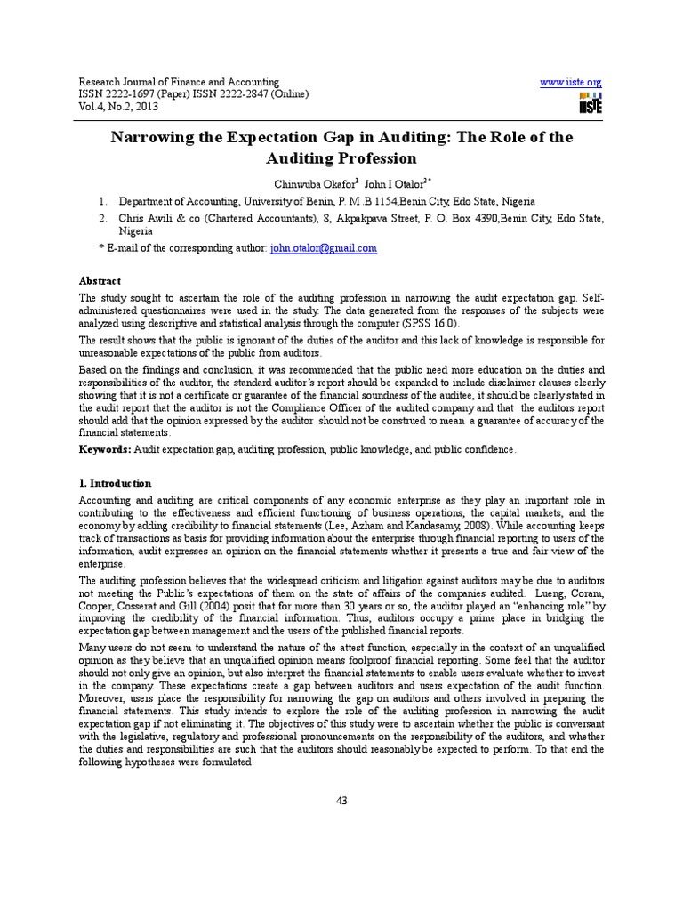 Narrowing the Expectation Gap in Auditing - The Role of the Auditing