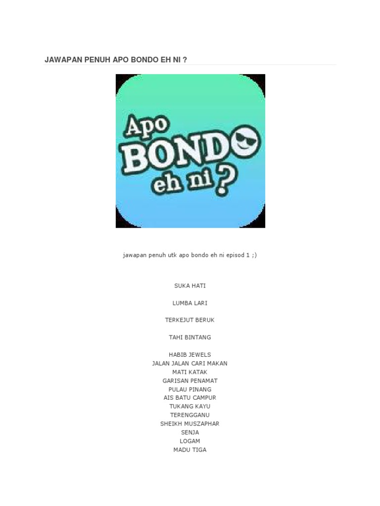 Jawapan Penuh Apo Bondo Eh Ni Pdf