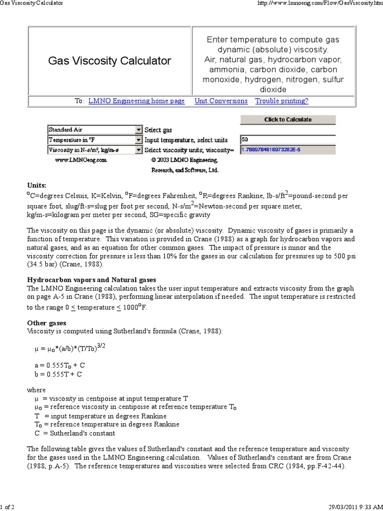 Gas Viscosity Calculator PDF Gases Oxygen