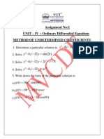 Assignment No:1 UNIT - IV: Ordinary Differential Equations Method of Undetermined Co-Efficients