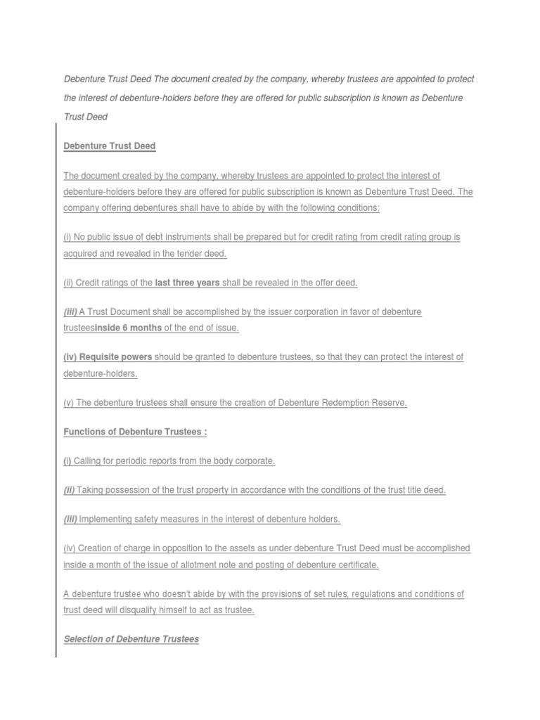 Debenture Trust Deed The Document Created by The Company | PDF ...