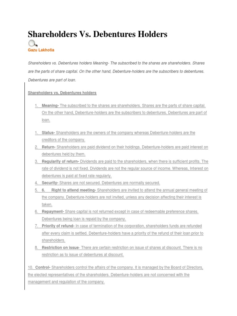 Shareholders Vs PDF Debenture Dividend