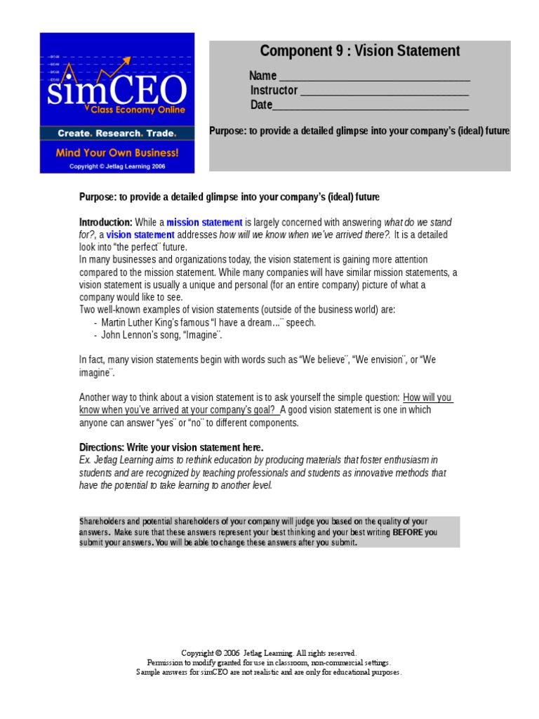 Component 9: Vision Statement | PDF