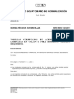 NTE INEN 102 - 2011 Varillas Con Resaltes de Acero Al Carbono Laminadas en Caliente para Hormigón Armado PDF