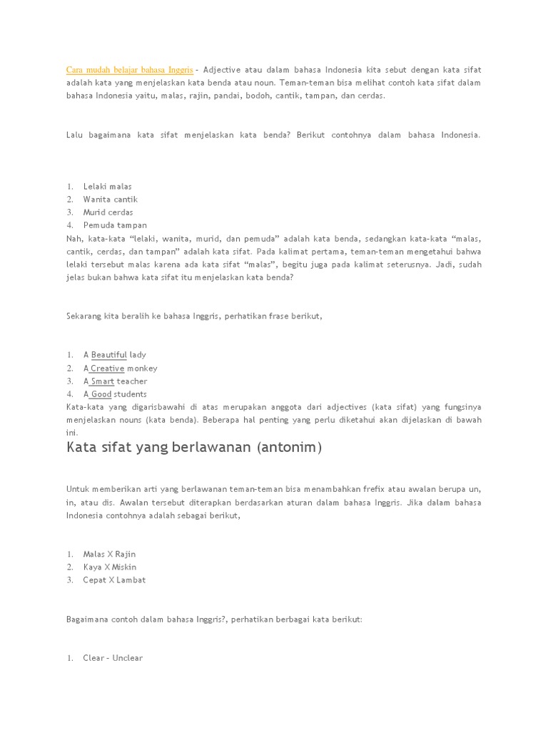 Cara Mudah Belajar Bahasa Inggris Adjective
