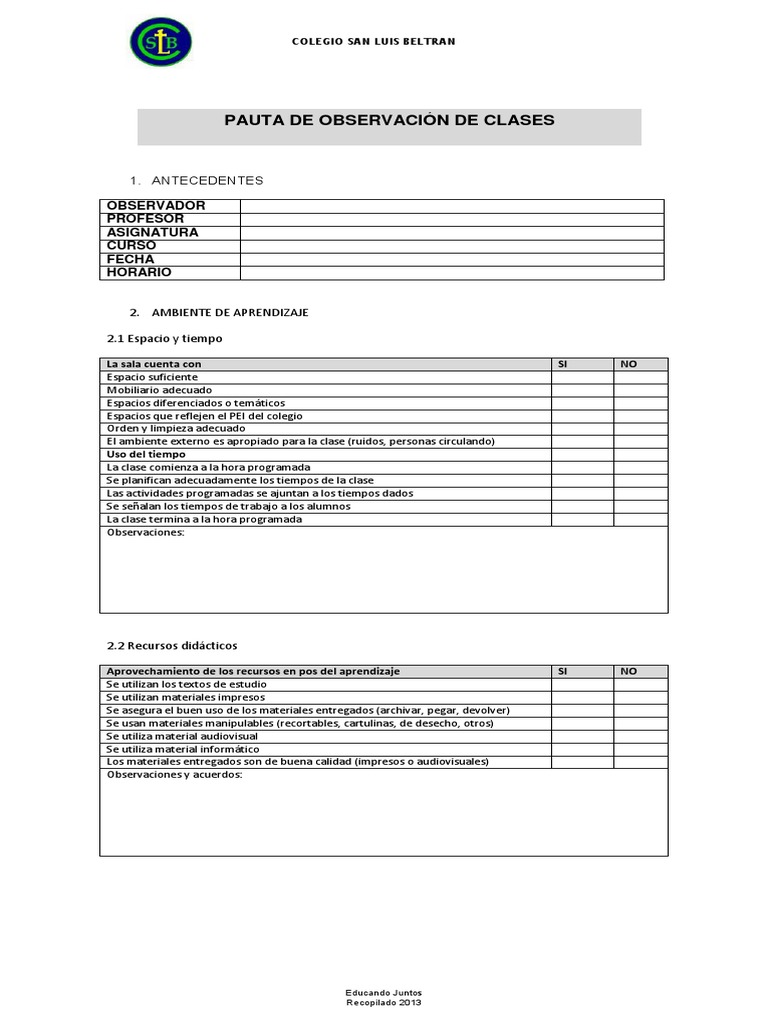 Observación de Clases en el Aula | PDF | Aprendizaje | Maestros