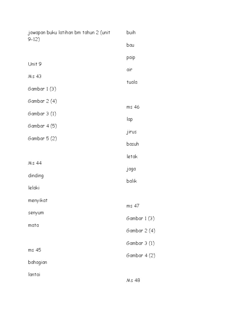Jawapan Buku Aktiviti Bm Tahun 2 Unit 9 12