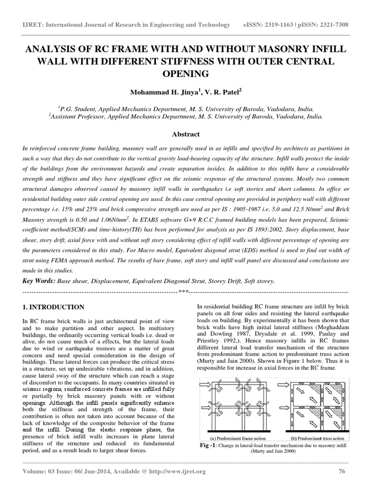Analysis of RC Frame With and Without Masonry Infill Wall With ...