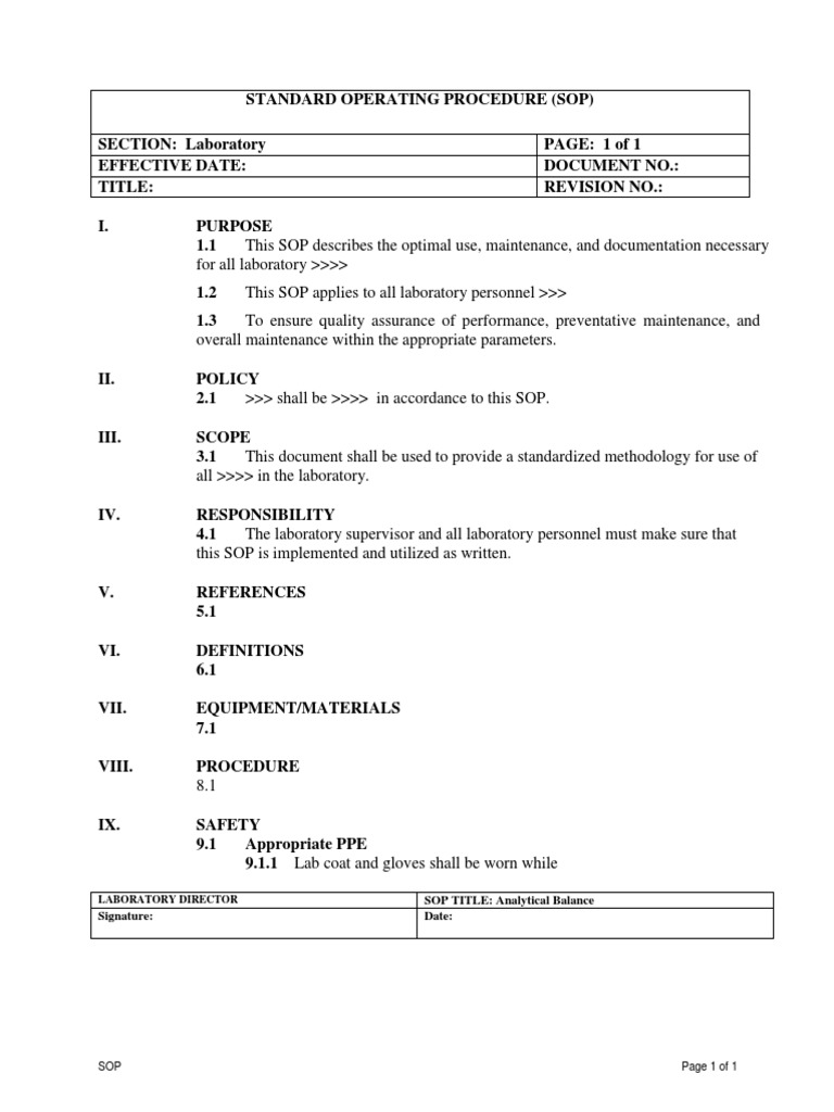 SOP TITLE Analytical Balance Signature Date Laboratory Director PDF