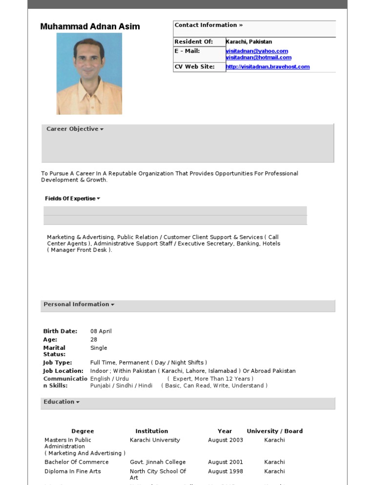 Adnan Cv Ms Word Format Doc Karachi Pakistan