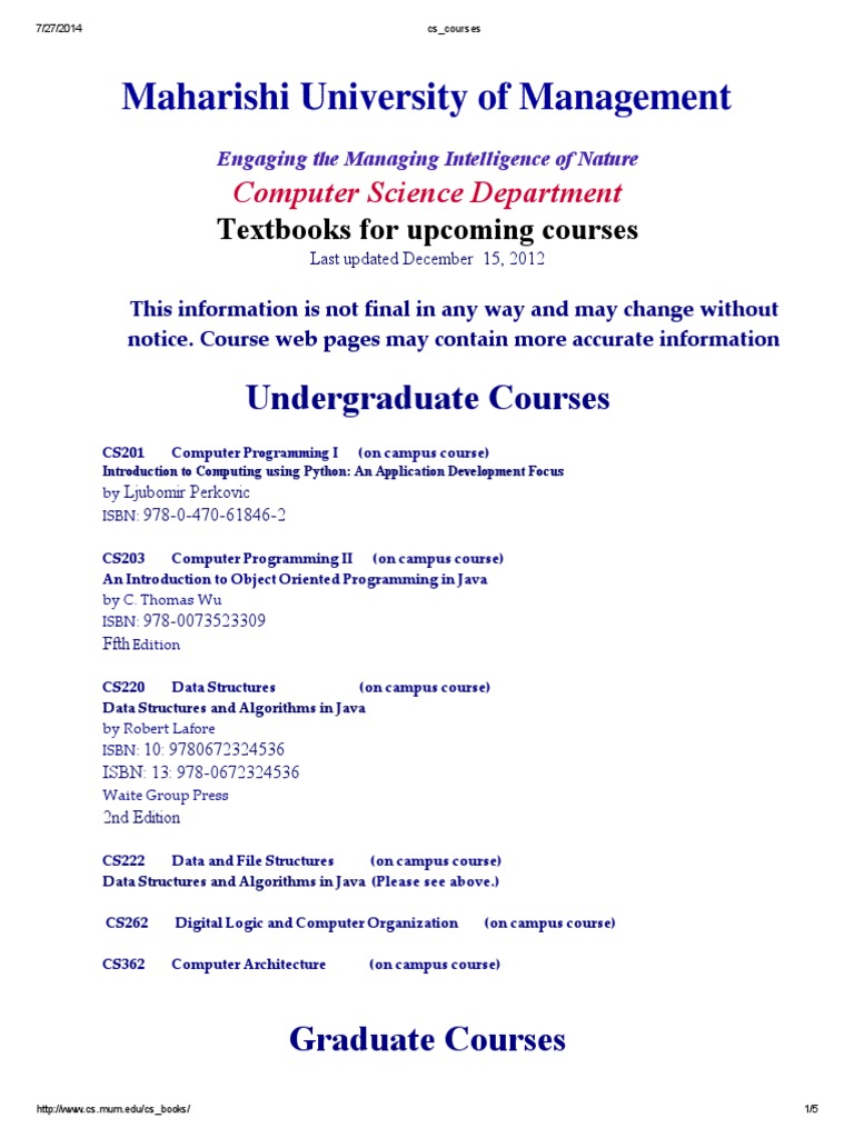 Cs Courses | PDF | Computer Science | Computer Programming
