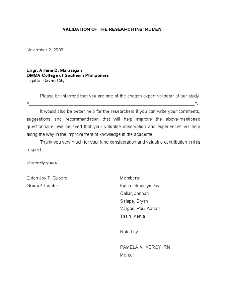 Validation of the Research Instrument