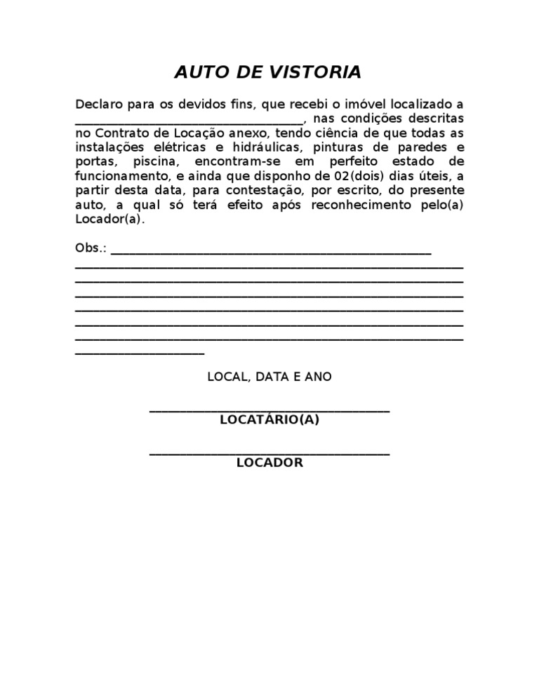 AUTO DE VISTORIA