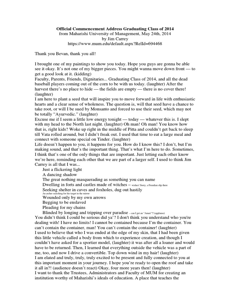 Official Commencement Address Graduating Class of 2014 | PDF | Religion ...