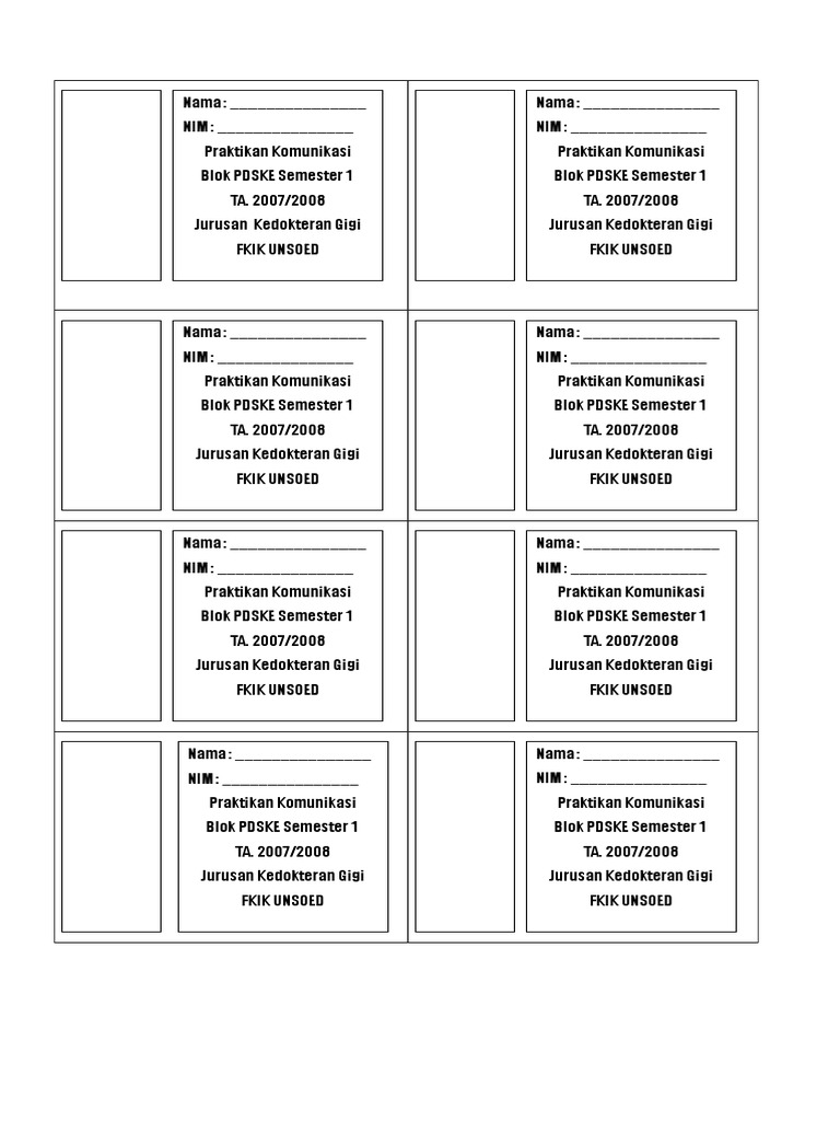 Format Name Tag MAHASISWA | PDF