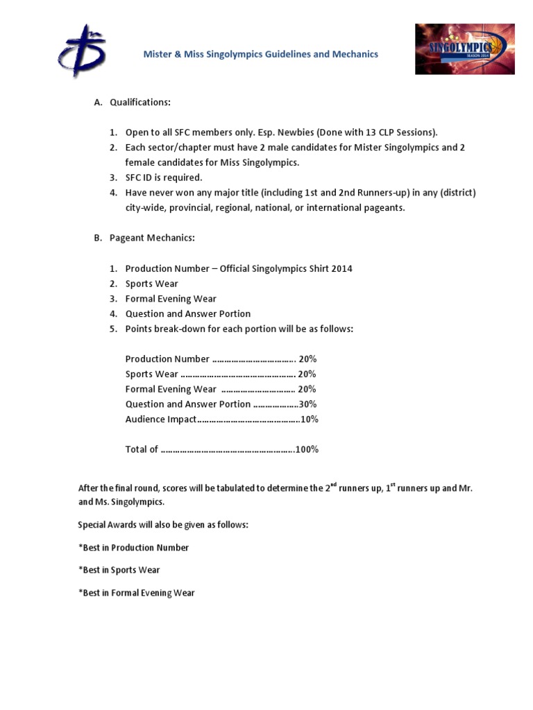 Mr and Ms Guidelines 2014 Ms. Rules