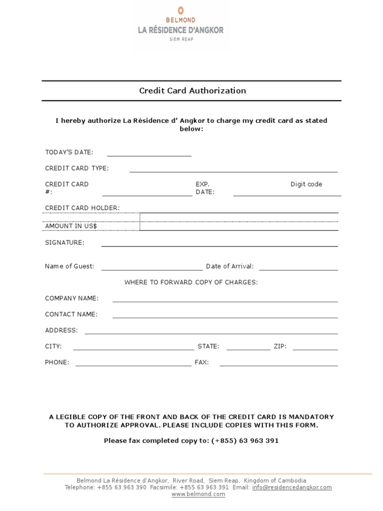 Credit Card Authorization Form | PDF