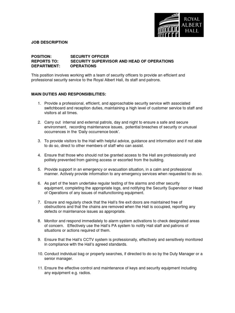 Security Officer Job Description | PDF | Security Guard | Emergency