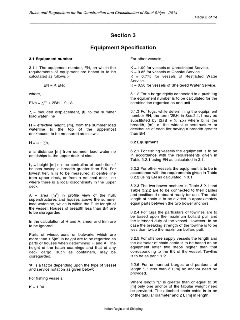 Equipment Number Calculation Rules IRS Anchor Deck (Ship)