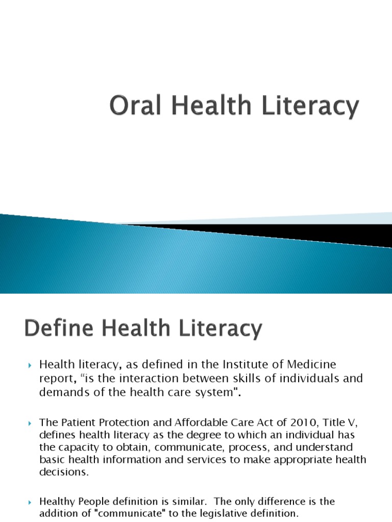Oral Health Literacy PDF Literacy Health Informatics