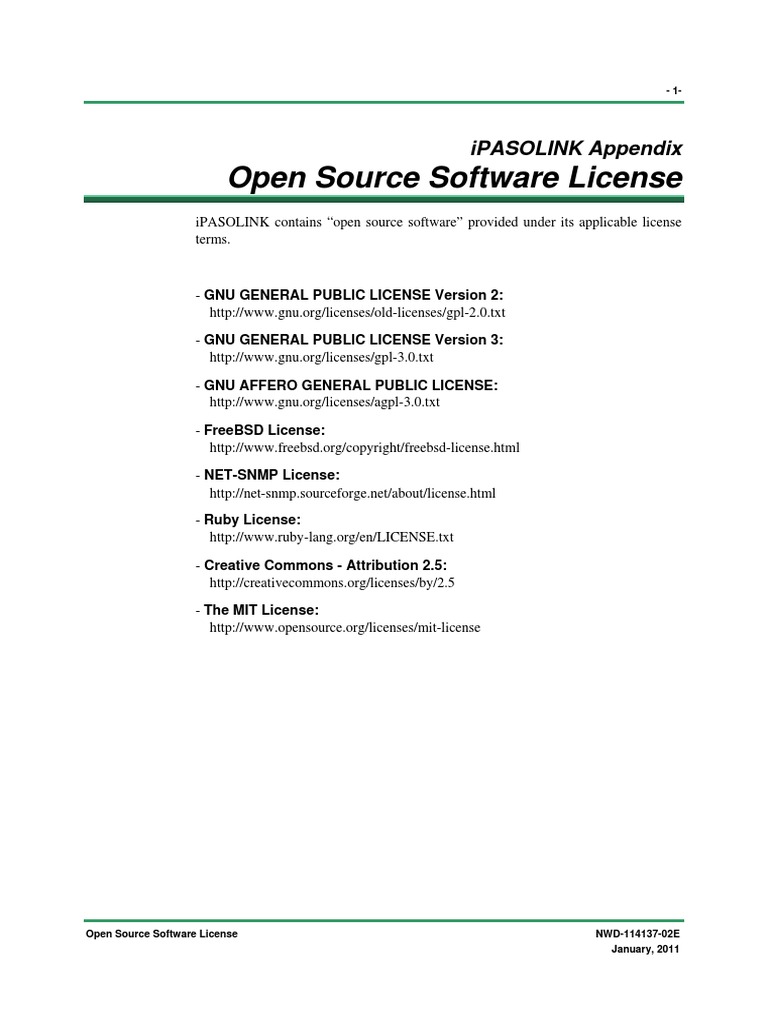 Open Source Software License: iPASOLINK Appendix | PDF