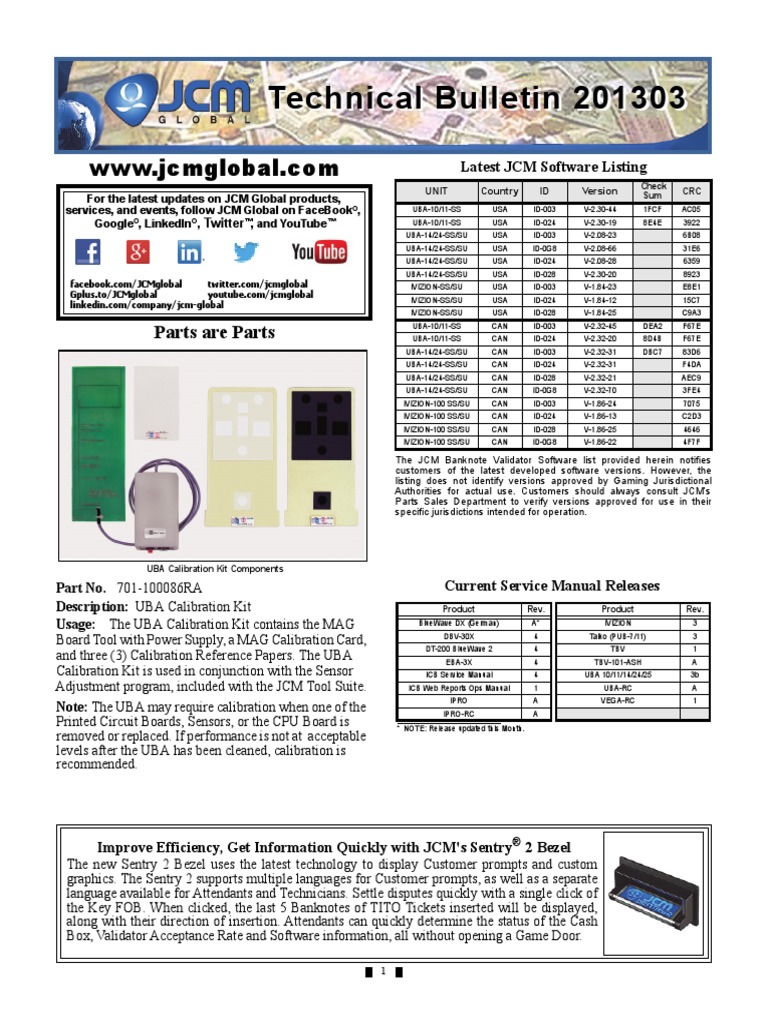 JCM UBA Calibration Technical Support Calibration