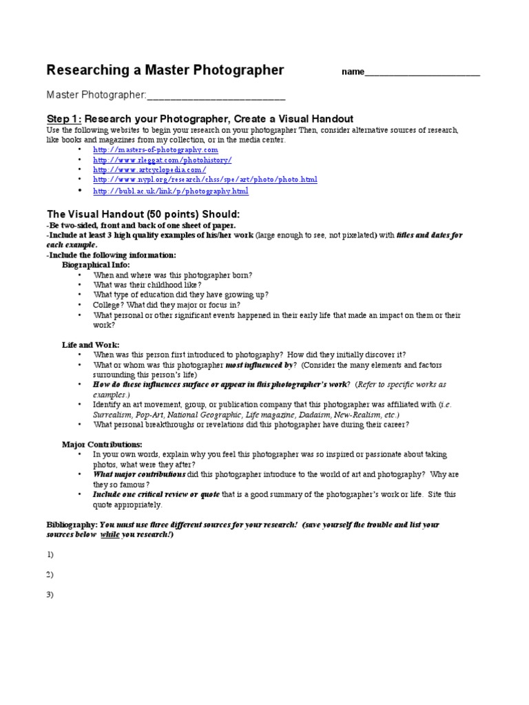 Masterphotoworksheet 2009-10 | PDF | Composition (Visual Arts)
