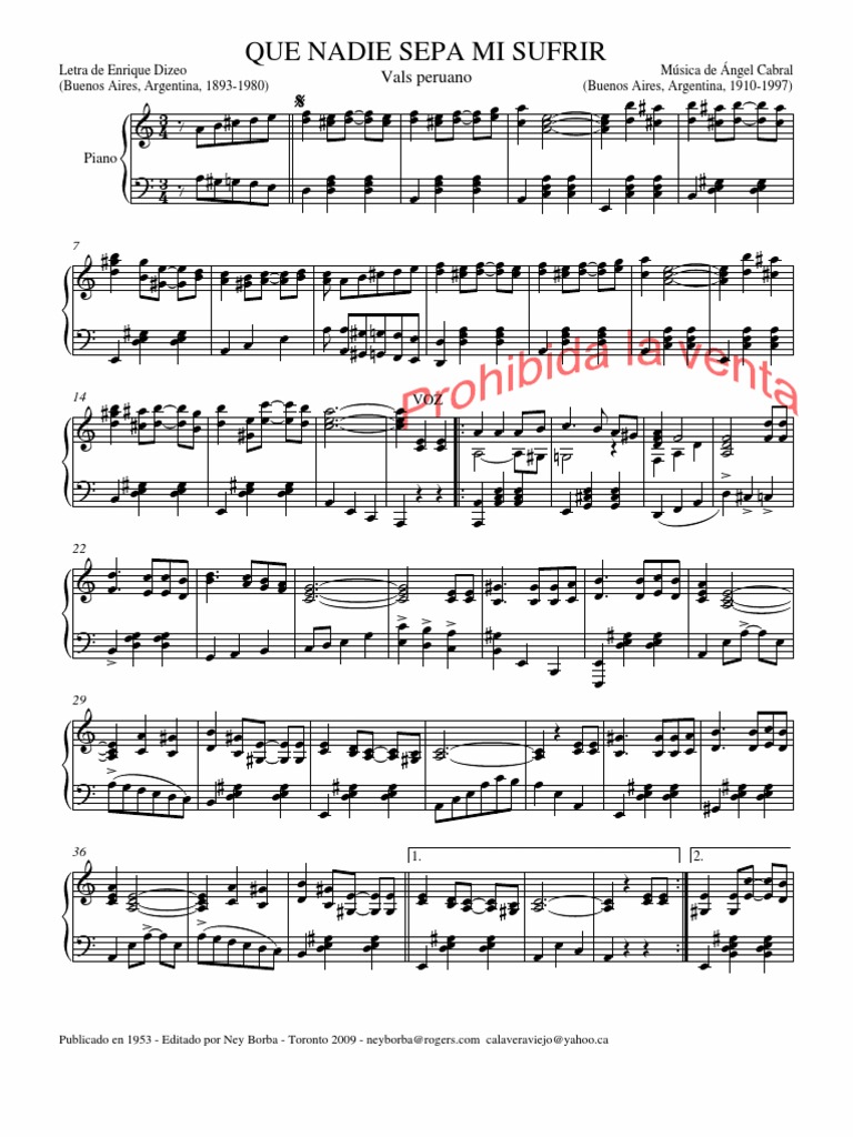 Que Nadie Sepa Mi Sufrir Partitura Y Letra Pdf Loisirs
