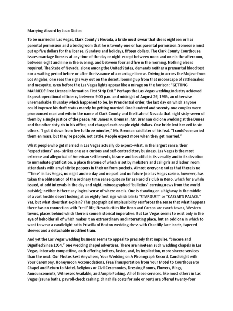 Joan didion marrying absurd essay example