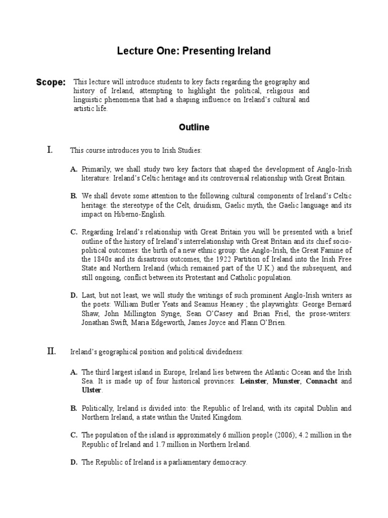 Lecture One: Presenting Ireland: Scope | PDF | Ireland | Irish Language