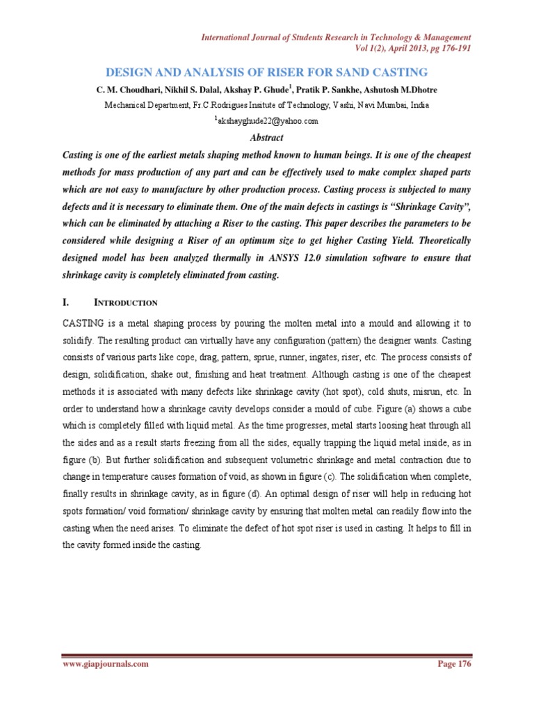Riser Design for Enhanced Sand Casting | PDF | Casting (Metalworking ...