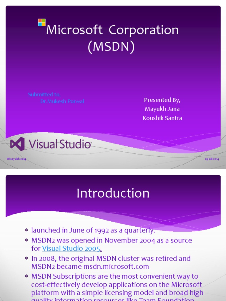 Microsoft Corporation (MSDN) : Submitted To, DR - Mukesh Porwal | PDF