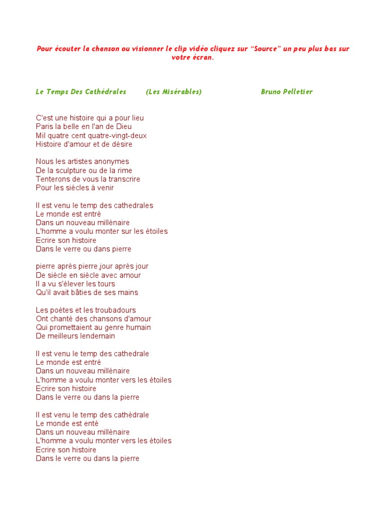 Le Temps Des Cathedrales Les Miserables Bruno Pelletier