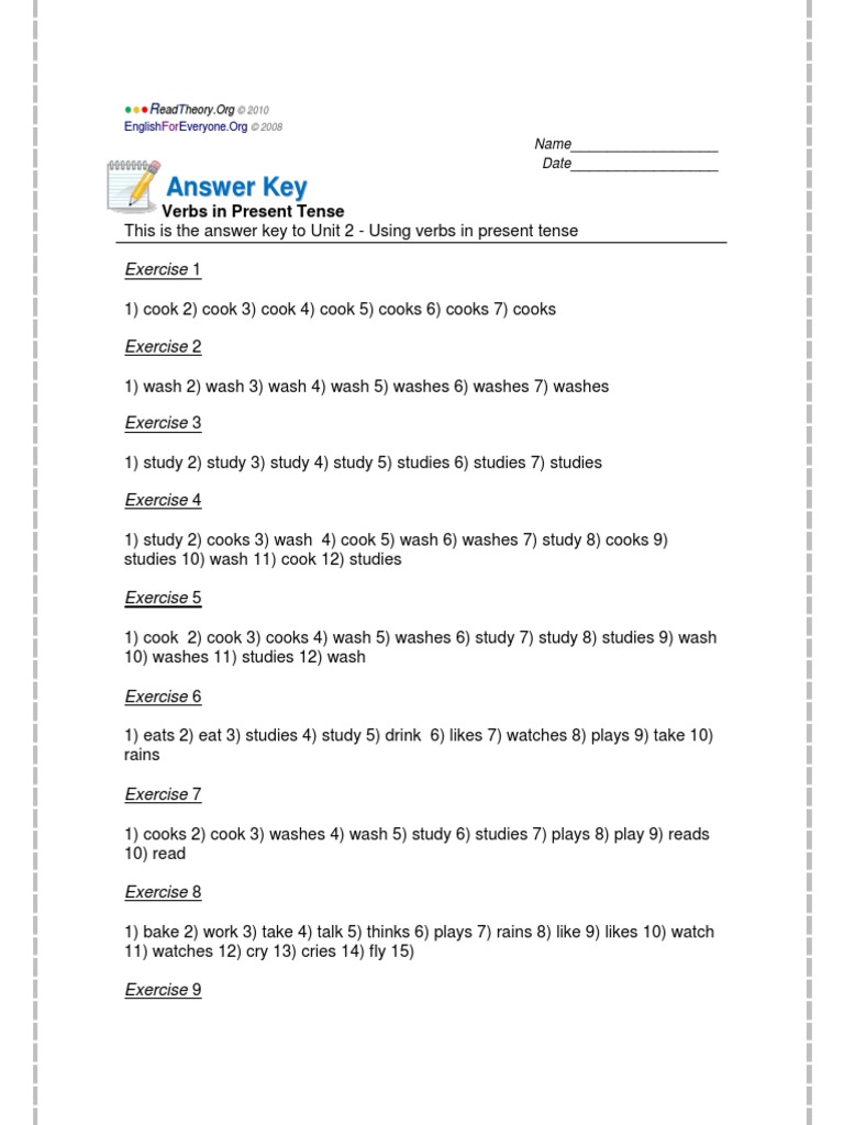 Present Tense Answer Key | PDF