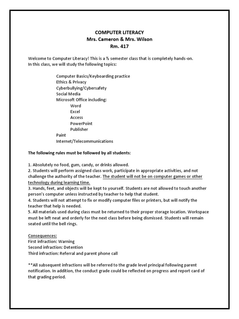 Computer Literacy Class Overview | PDF | Literacy | Test (Assessment)