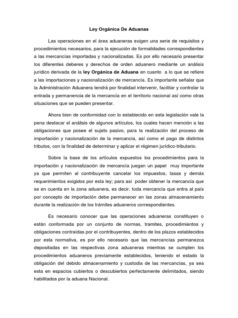 Ley Orgánica de Aduanas en Venezuela | PDF | aduana | Gobierno