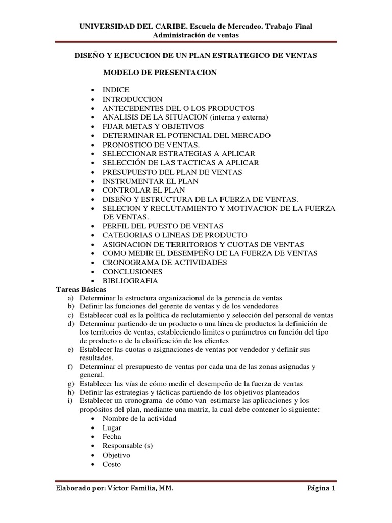 Plan De Trabajo Para El Area De Ventas  Para Trabajadores