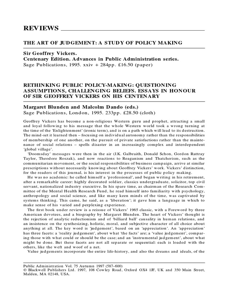 The Art Of Judgment Geoffrey Vickers Pdf Public Administration 